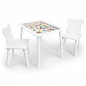 Детский комплект стол и два стула Мишка Rolti Baby с накладкой Алфавит (белая столешница/белое сиденье/белые ножки) в Североуральске - severouralsk.ok-mebel.com | фото