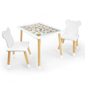 Детский комплект стол и два стула Мишка Rolti Baby с накладкой Алфавит (белая столешница/белое сиденье/береза ножки) в Североуральске - severouralsk.ok-mebel.com | фото