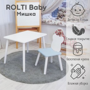 Детский комплект стол и стул «Мишка» Rolti Baby  (голубая столешница/голубое сиденье/белые ножки) в Североуральске - severouralsk.ok-mebel.com | фото