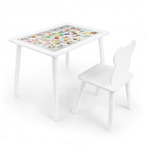 Детский комплект стол и стул Мишка Rolti Baby с накладкой Алфавит (белая столешница/белое сиденье/белые ножки) в Североуральске - severouralsk.ok-mebel.com | фото