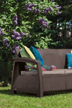 Диван пластиковый Корфу Макс (Corfu love seat max) коричневый в Североуральске - severouralsk.ok-mebel.com | фото 2
