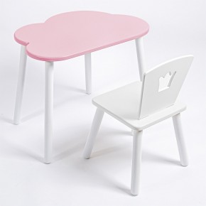 Комплект детский стол ОБЛАЧКО и стул КОРОНА ROLTI Baby (розовая столешница/белое сиденье/белые ножки) в Североуральске - severouralsk.ok-mebel.com | фото