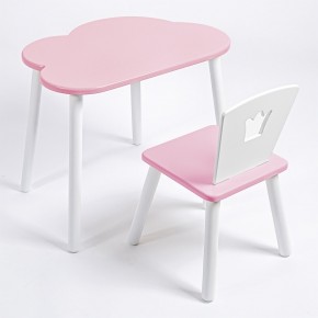 Комплект детский стол ОБЛАЧКО и стул КОРОНА ROLTI Baby (розовая столешница/розовое сиденье/белые ножки) в Североуральске - severouralsk.ok-mebel.com | фото