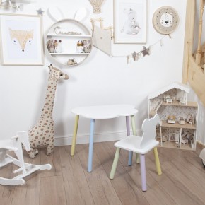 Комплект детский стол ОБЛАЧКО и стул МИШКА ROLTI Baby (белая столешница/белое сиденье/цветные ножки) в Североуральске - severouralsk.ok-mebel.com | фото