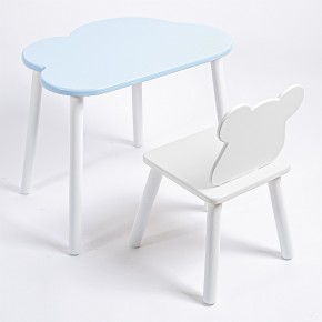 Комплект детский стол ОБЛАЧКО и стул МИШКА ROLTI Baby (голубая столешница/белое сиденье/белые ножки) в Североуральске - severouralsk.ok-mebel.com | фото