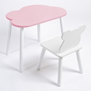 Комплект детский стол ОБЛАЧКО и стул МИШКА ROLTI Baby (розовая столешница/белое сиденье/белые ножки) в Североуральске - severouralsk.ok-mebel.com | фото