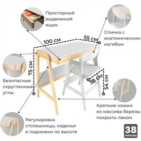 Комплект растущий стол и стул 38 попугаев «Вуди» (Белый, Без покрытия) в Североуральске - severouralsk.ok-mebel.com | фото