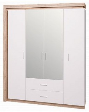 Шкаф для одежды с ящиками 4-х створчатый с зеркалом Люмен 16 в Североуральске - severouralsk.ok-mebel.com | фото
